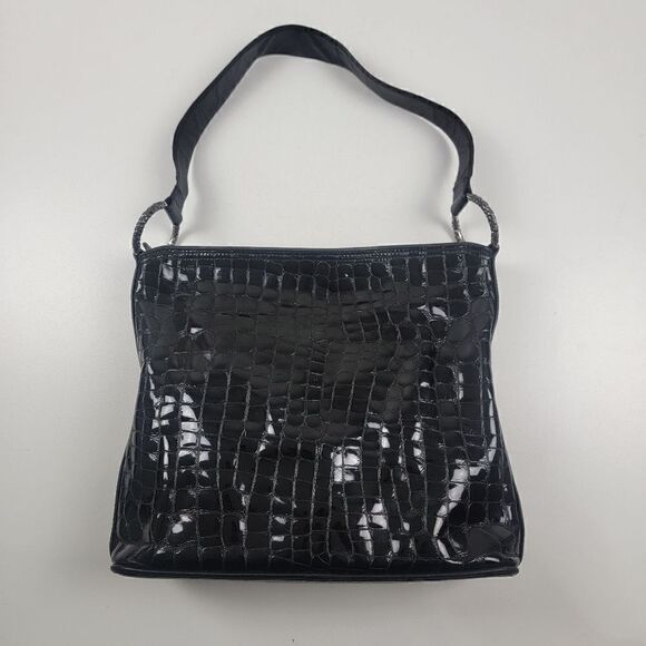 Brighton Patent Leather Shoulder Bag Purse Tote Zip - Picture 2 of 14